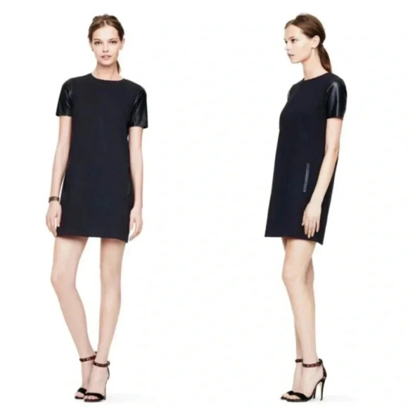 Club Monaco Short Sleeve Leather Accents  Shift Dress Black - Picture 1 of 13